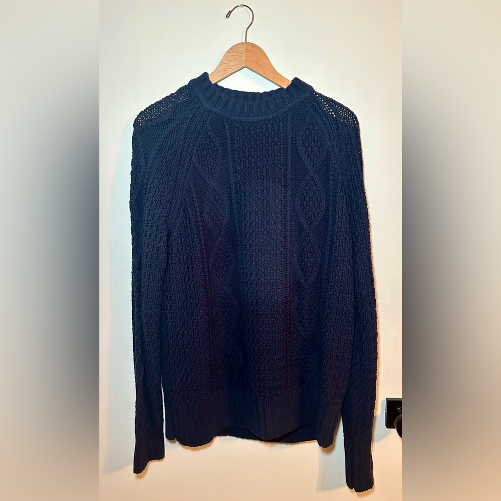 NWT J. Crew navy blue crewneck cable knit sweater Size XL